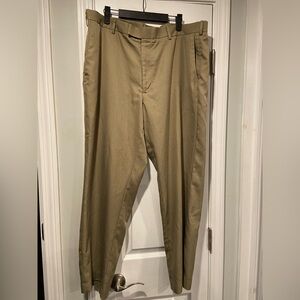 Perry Ellis Size 40x30 Tan Textured Stripe Straight Leg Zil Up Dress Pants